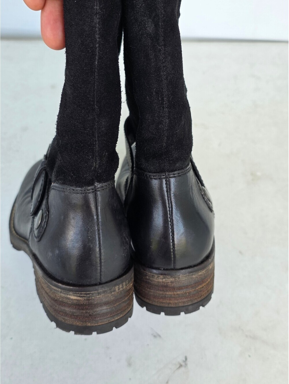 Clarks Black Leather Suede Moto Biker Boots Side Zip Buckle Lug Sole 6.5M - Picture 5 of 9